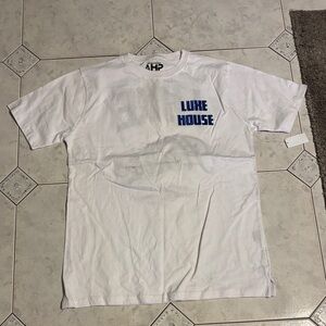 Luxe White Tee with Black and Blue Accents